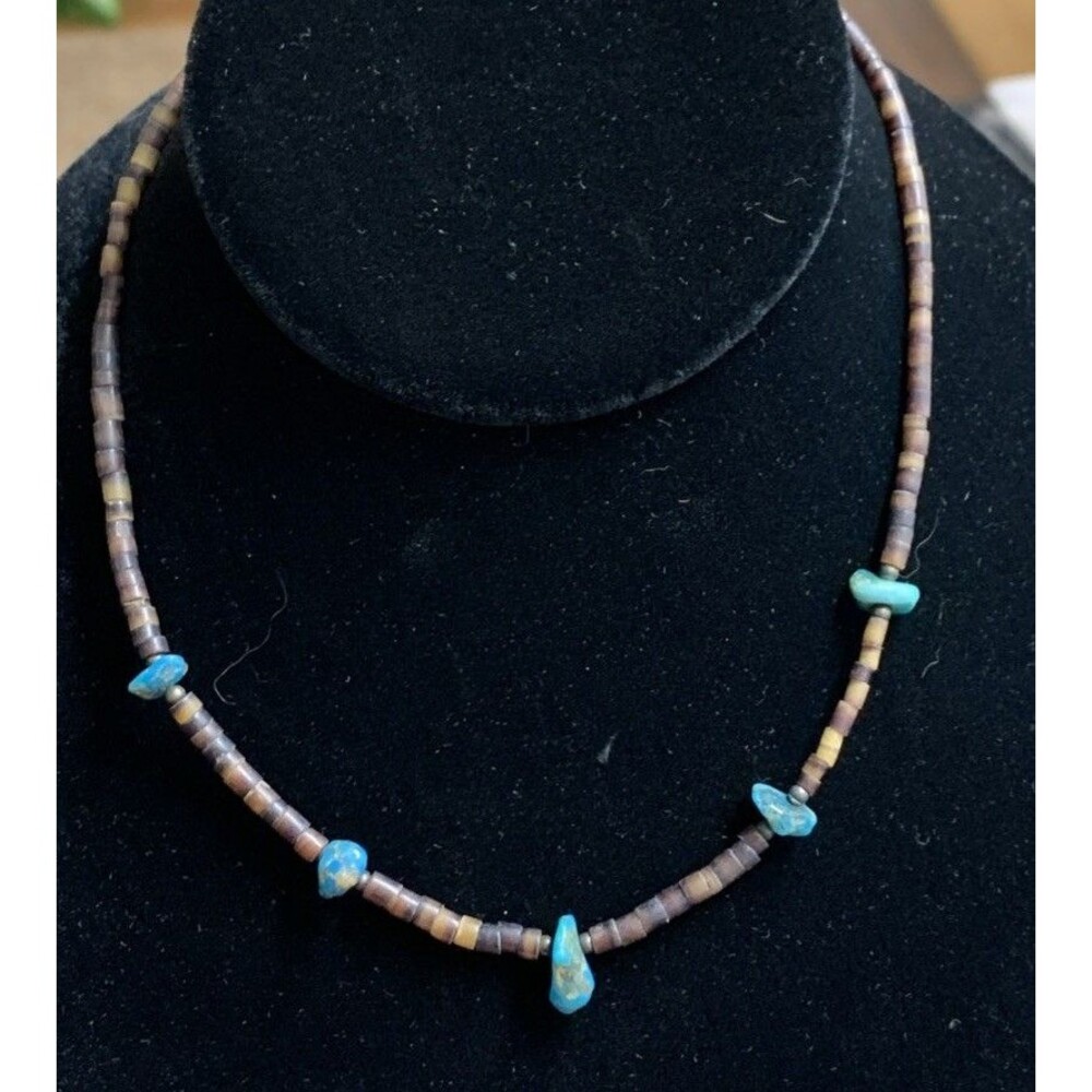 Vintage Shell Heishi Turquoise Bead Necklace Native American 15”